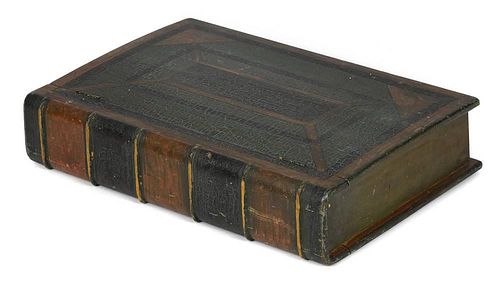 Carved and painted book-form lock box, 19th c., retaining its original polychrome painted surface
