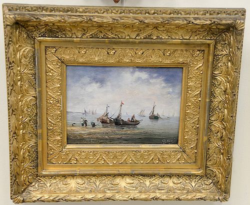 Berau pair of marine oil on panel paintings with boats, and fisherman on the ocean, signed lower right Berau, 6 1/4" x 8 1/4". Prove...