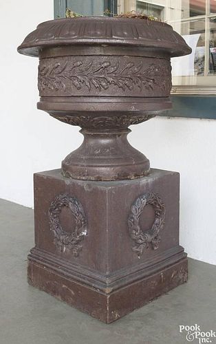 American stoneware sewer tile, two-part garden urn, ca. 1900, by Portland Stoneware Company