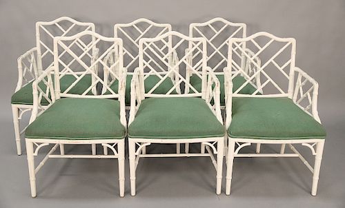 Set of six Chinese Chippendale Style/Hollywood Regency faux bamboo armchairs. ht. 36 in., seat ht. 18 1/2 in.