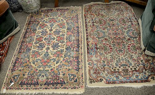 Two Kirman Oriental throw rugs. 3' x 5' and 3' x 4'10"