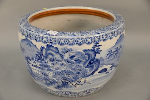 Large Chinese blue and white jardiniere. ht. 12 1/2 in., total dia. 19 1/2 in. Provenance: An Estate from Farmington, Connecticut