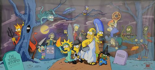 Matt Groening, The Simpsons, limited edition hand painted cell "Treehouse of Horror" 179/300, I'm with Stupid Gravestone. image size...