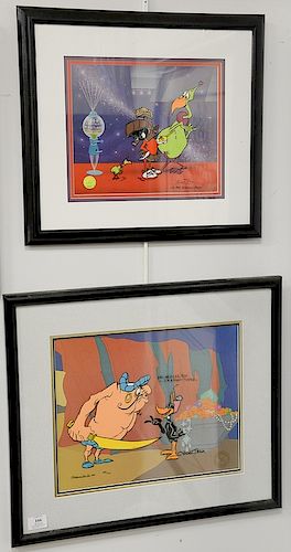 Two Animation cells including Daffy & Hassan, Call Me a Cab, I'm a Heavy Tipper, Warner Brothers cel #359/750 with Lind Jones stamp ...