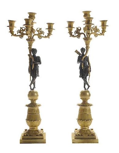 Pair Empire Gilt and Patinated Bronze