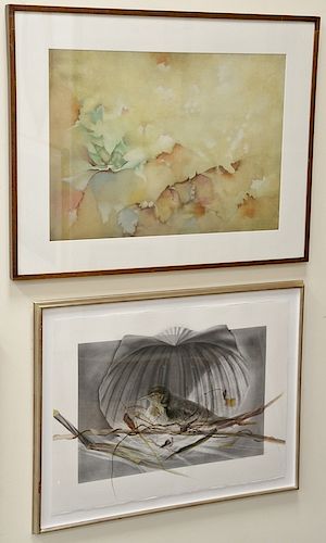 Six framed paintings including Dianne Martin, watercolor on paper, "Nest" 1997, pencil signed, dated, and titled; watercolor on pape...