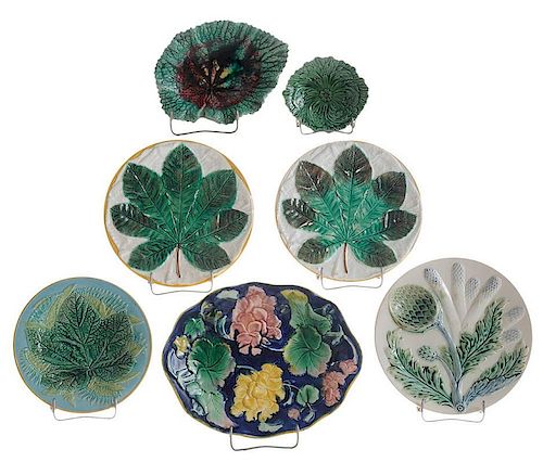 Seven Majolica Plates and Dishes