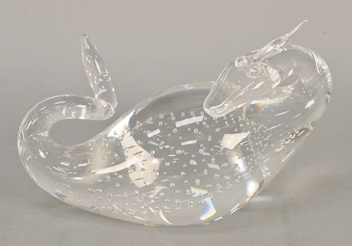 Steuben glass dragon designed by Bernard X Wolff. ht. 5 in., lg. 7 3/4 in. Provenance: From the Estate of Deborah G. Black of Greenw...
