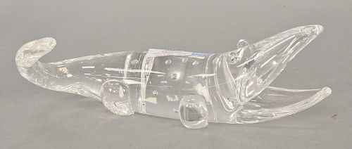 Steuben glass alligator with mouth open and air bubble scales. ht. 4 in., lg. 9 3/4 in. Provenance: From the Estate of Deborah G. Bl...