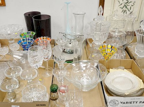 Six tray lots of crystal and glass, wine glasses, plates, serving pieces, vases, bowls, etc. Provenance: An Estate from Farmington, ...