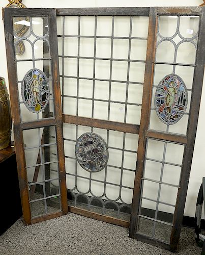 Three leaded glass doors, 19th century. 66" x 15" and 66" x 34"