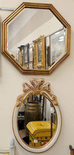 Two decorative mirrors to include a giltwood mirror having octagonal mirror plate with molded reeded frame (dia. 29 1/2 in.) and a p...