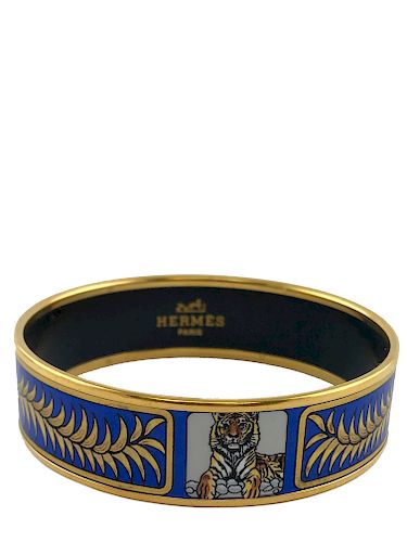 Hermes Printed Enamel Royal Tiger Wide Bracelet 70 