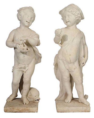 Two Marble Figural Garden Statues
