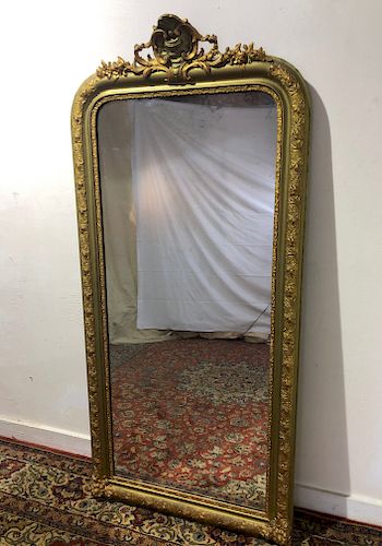 71" CARVED GILT WOOD AND GESSO FRENCH MIRROR