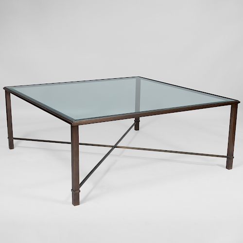 Modern Glass and Bronze Square Low Table