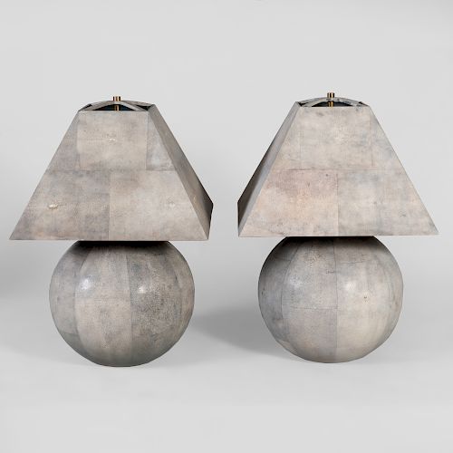 Pair of Karl Springer Shagreen Covered Table Lamps