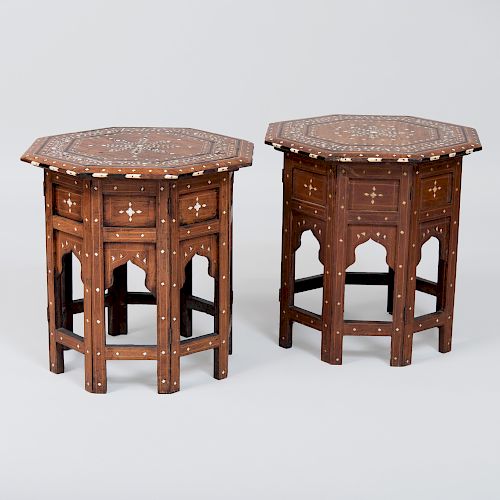 Pair of Moroccan Bone Inlaid Octagonal Tables