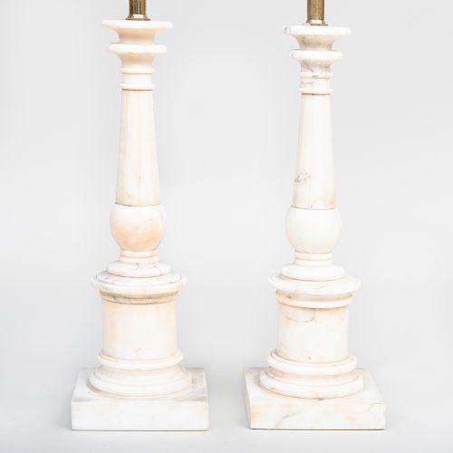 Pair of Columnar Alabaster Lamps