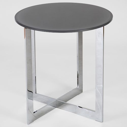 Modern Chrome and Grey Glass Side Table 