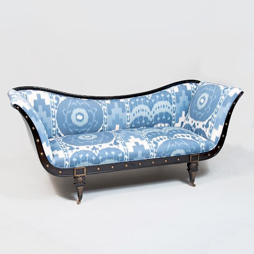 Regency Style Ebonized Sofa Upholstered in Ikat Print Fabric