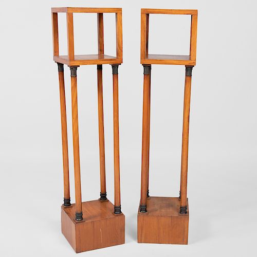 Pair of Neoclassical Style Bronze Mounted Fruitwood Pedestals