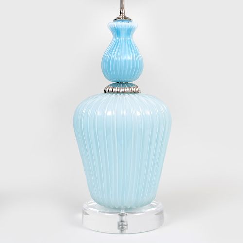 Italian Blue Blown Glass and Acrylic Lamp