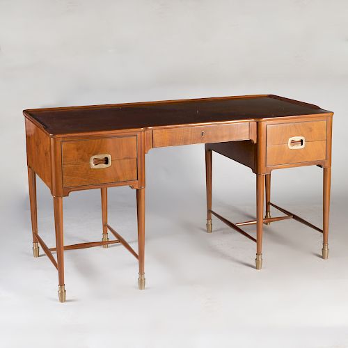 Art Deco Style Brass-Mounted Walnut Desk 