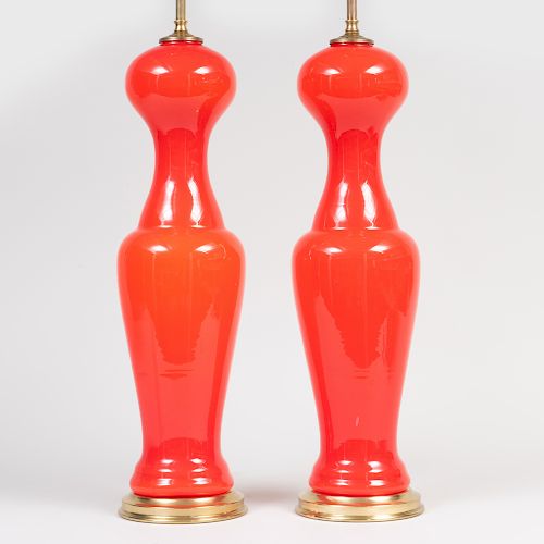 Pair of Red Murano Glass Lamps