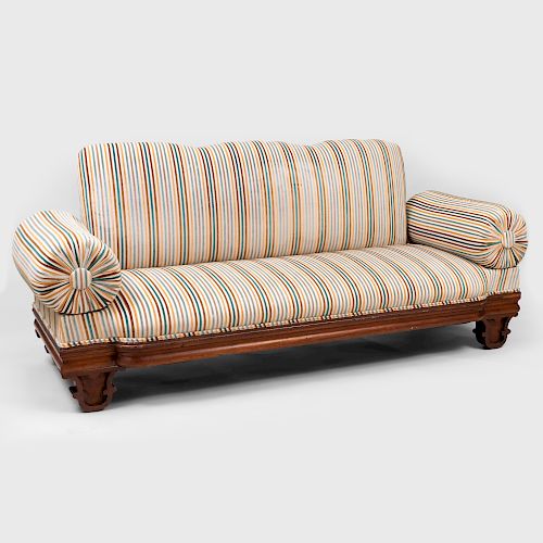 Victorian Style Stained Wood and Velvet Upholstered Sofa