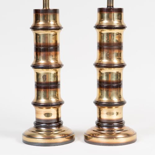 Pair of Brass-Mounted 'Faux Bamboo' Glass Lamps