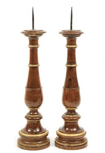 Pair of 19th C. French Walnut & Gilt Candlesticks
