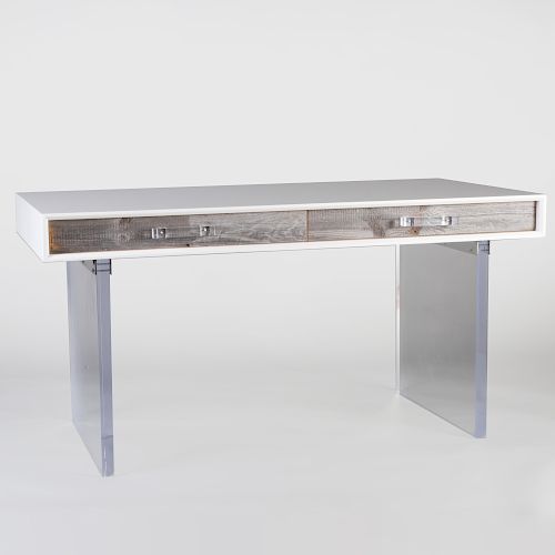 Modern Chrome Acrylic and Wood Desk