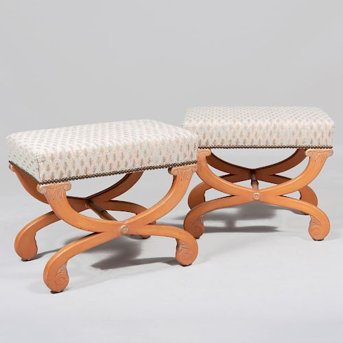 Pair Neoclassical Style Painted Wood Benches
