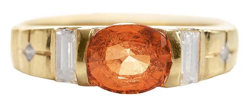 18 Kt. Orange Sapphire, Diamond Ring