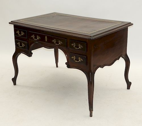 French Country Fruitwood Leather Top Desk