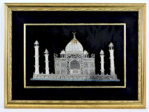 Indian Silver Thread Taj Mahal Embroidery Textile