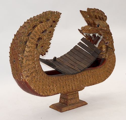 Tibetan Carved Gilt Wood Jeweled Dragon Xylophone