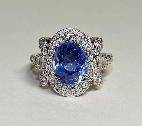 5.21ct Sapphire Diamond & Platinum Lady's Ring