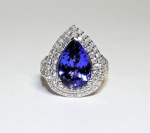 FINE 5.51ct Tanzanite Diamond Platinum Lady's Ring