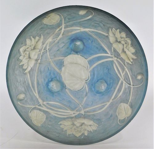 French Art Deco Molded Art Glass Lotus Leaf Bowl