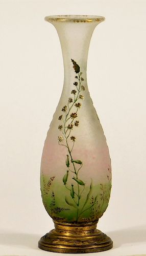 FINE French Daum Enameled Cameo Glass Vase