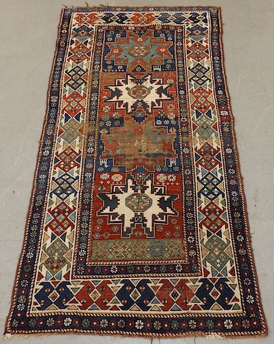 Caucasian Geometric Pattern Wool Carpet Rug Runner