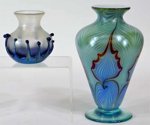2PC Vandermark Merritt Contemporary Art Glass Vase