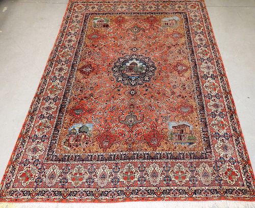 Persian Tabriz Silk Pictorial Room Size Carpet Rug