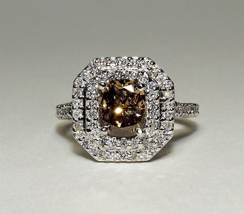 14K White Gold Fancy Yellow Brown Diamond Ring