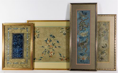 4 Chinese Qing Dynasty Silk Embroidery Textiles