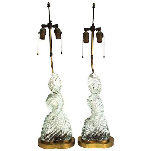 Venini & Scarpa Diamante Murano Glass Table Lamps