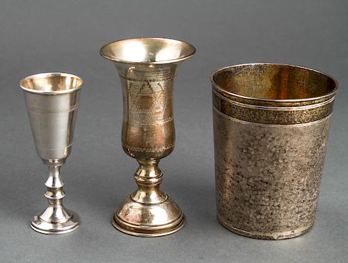 Judaica Silver 2 Kiddush Cups & Beaker Group 3