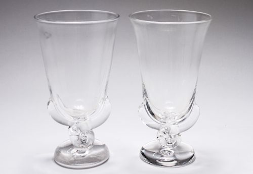 Steuben Colorless Glass Footed Vases, Near Pair